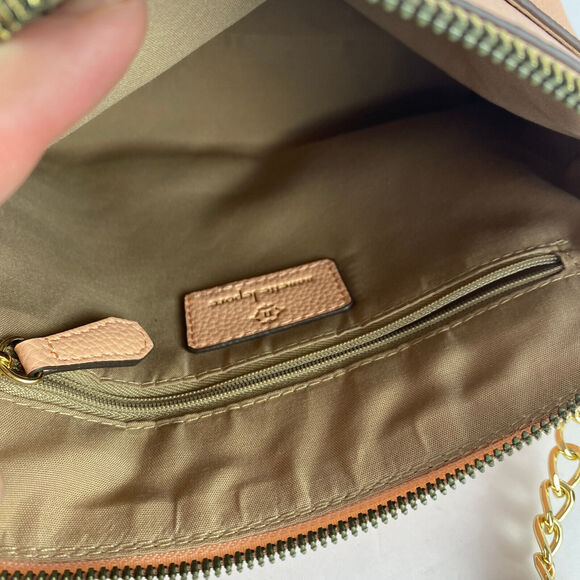 Nanette Lepore Crossbody Peach Gold Chain Pebbled Vegan Leather Adjustable - Picture 7 of 9
